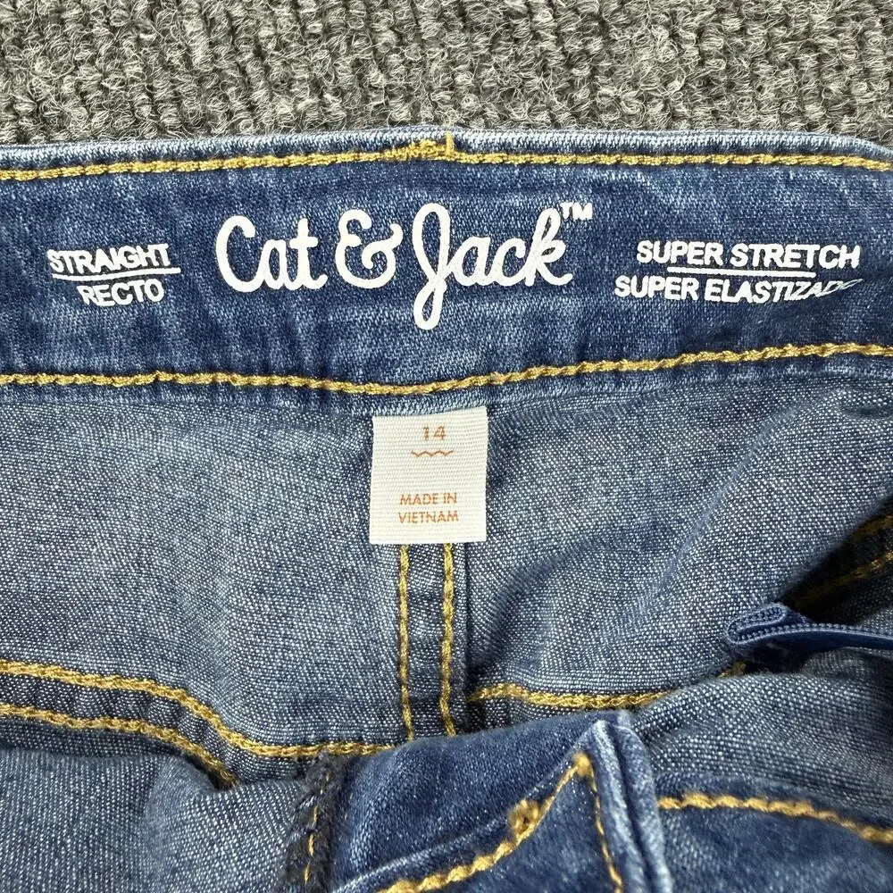 Cat & Jack Jeans Youth 14 Blue Straight Super Stretch Denim Adjustable Waist‎